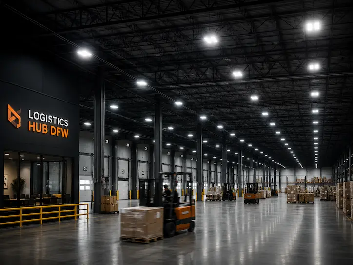 Logistics Hub DFW warehouse with high bay LED lighting